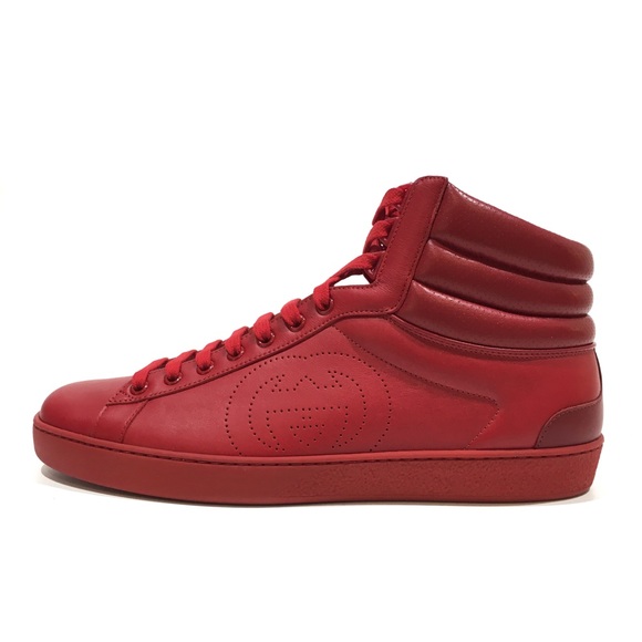 GUCCI ACE HIGHT-TOP INTERLOCKING G LEATHER SNEAKERS -RED -MEN’S US 9.5 -NEW - Picture 3 of 10